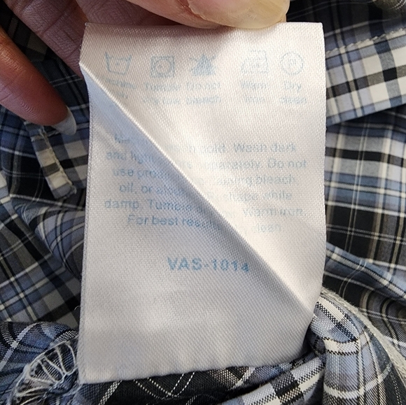 Various Artist Blue Black Plaid Snap Pearl Front Shirt, sz LG - Picture 10 of 10